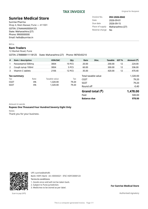 Classic invoice design sample